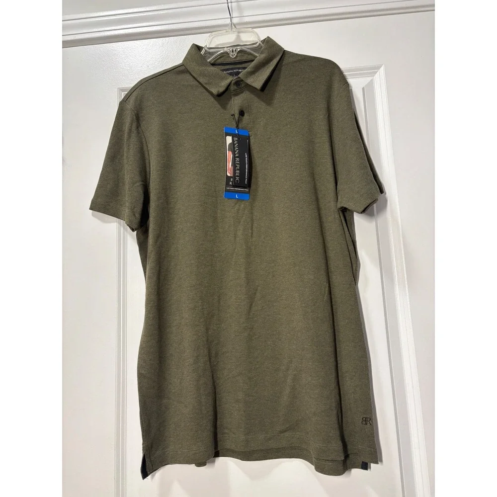 Banana Republic NWT Luxe Touch Performance Mens Olive Green Polo -Large‎